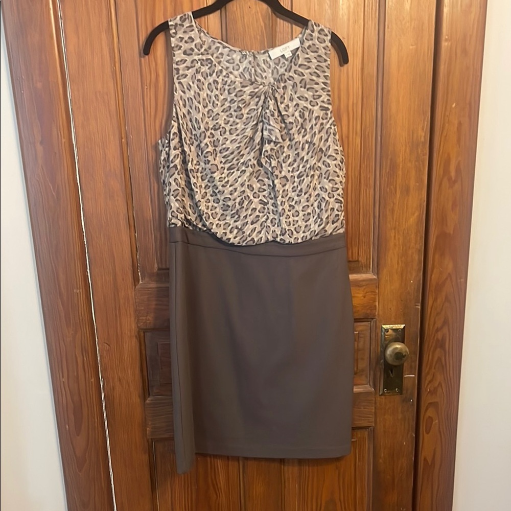 LOFT Animal Print Dress in Brown and Gray